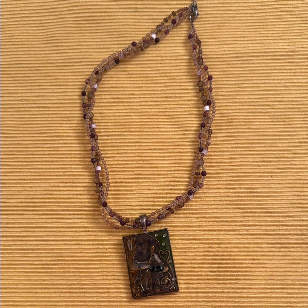 Brown and Gold Vintage Necklace with Beaded Chain